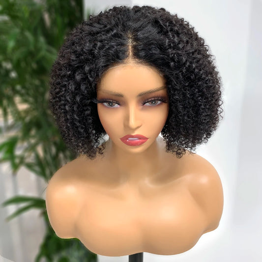 Kinky Curly Bob Wig Human Hair 180% Density 4x4 Lace Front Human Hair Wigs Afro Kinky Bob Wig For Women Natural Color
