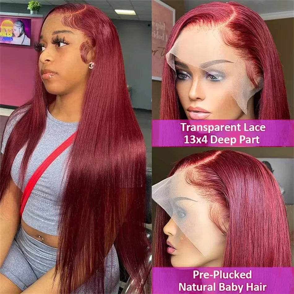 High Density Human Hair 13x4 Lace Front Wig 99j Bone Straight Burgundy 13x6 Hd Lace Frontal Wigs For Wmen 30 Inch Colored Choice
