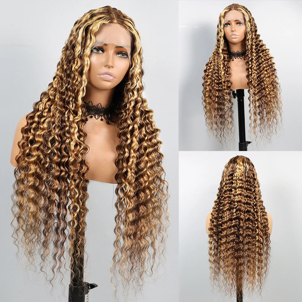 Highlight Ombre Human Hair Wigs P4/27 Honey Blonde 13x4 13x6 Deep Wave Lace Front Wigs Human Hair For Women Pre Plucked Colored