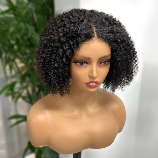 Kinky Curly Bob Wig Human Hair 180% Density 4x4 Lace Front Human Hair Wigs Afro Kinky Bob Wig For Women Natural Color