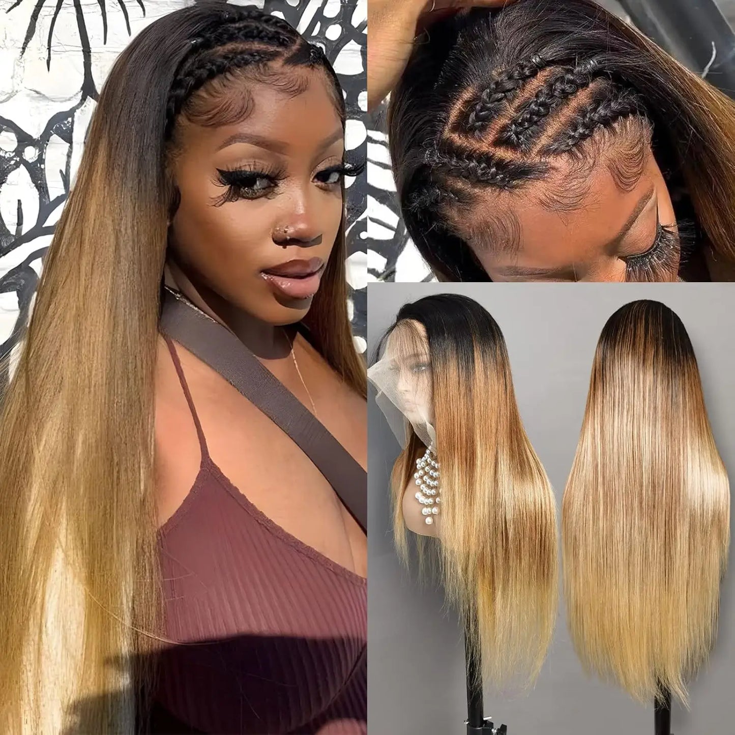 13x6 Highlight Ombre Lace Front Wig Human Hair Pre Plucked OT4/30/27 Colored Honey Blonde Lace Front Wig Pre Plucked For Women