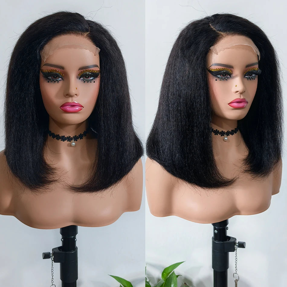 100% Vietnamese Human Hair Bob Yaki Straight 5x5 Lace Closure Wig 200% Density Ombre Brown Kinky Straight 13x6 HD Lace Front Wig