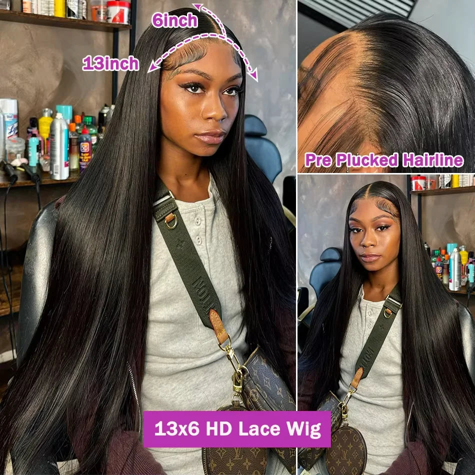 200% Density Straight HD Transparent 13x6 Wig Brazilian Lace Front 30 38 Inch 13x4 Human Hair Wigs Lace Front For Black Women