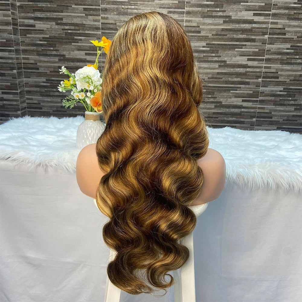 Colored Highlight Wigs Human Hair 13x4 13x6 Hd Lace Frontal Wig Brazilian 100% Human Hair P4/27 Blonde Ombre Body Wave Wigs