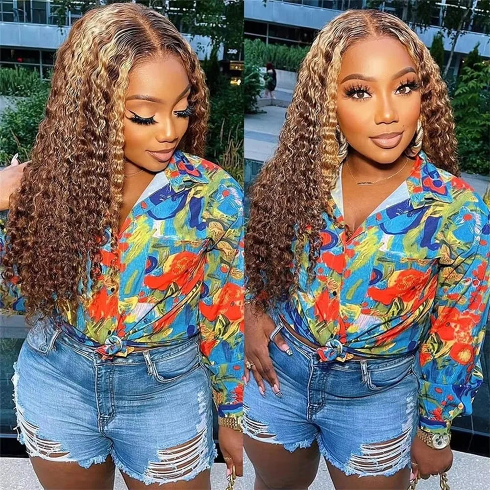Highlight Ombre Human Hair Wigs P4/27 Honey Blonde 13x4 13x6 Deep Wave Lace Front Wigs Human Hair For Women Pre Plucked Colored
