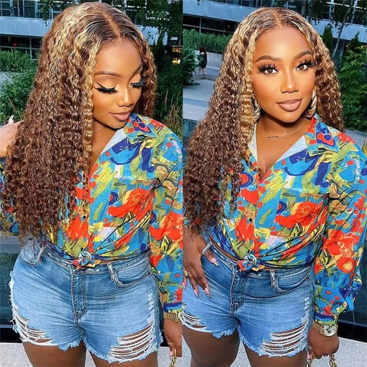 Highlight Ombre Human Hair Wigs P4/27 Honey Blonde 13x4 13x6 Deep Wave Lace Front Wigs Human Hair For Women Pre Plucked Colored