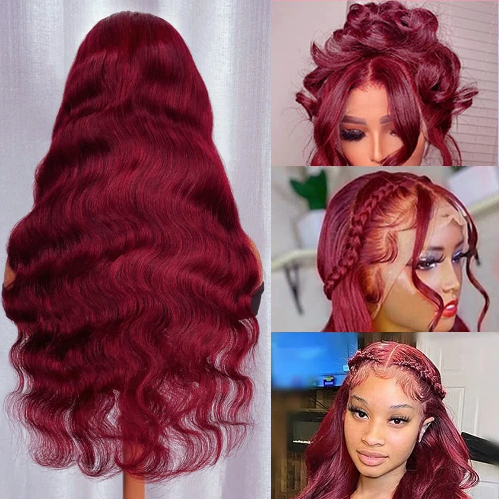 Burgundy 99J 13x6 HD Transparent Lace Front Human Hair Wig 13x4 Body Wave Lace Frontal Wig Brazilian Colored Remy Wigs for Women