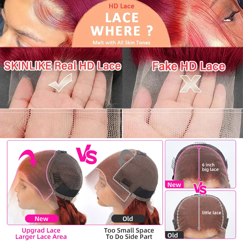 Burgundy 99J 13x6 HD Transparent Lace Front Human Hair Wig 13x4 Body Wave Lace Frontal Wig Brazilian Colored Remy Wigs for Women