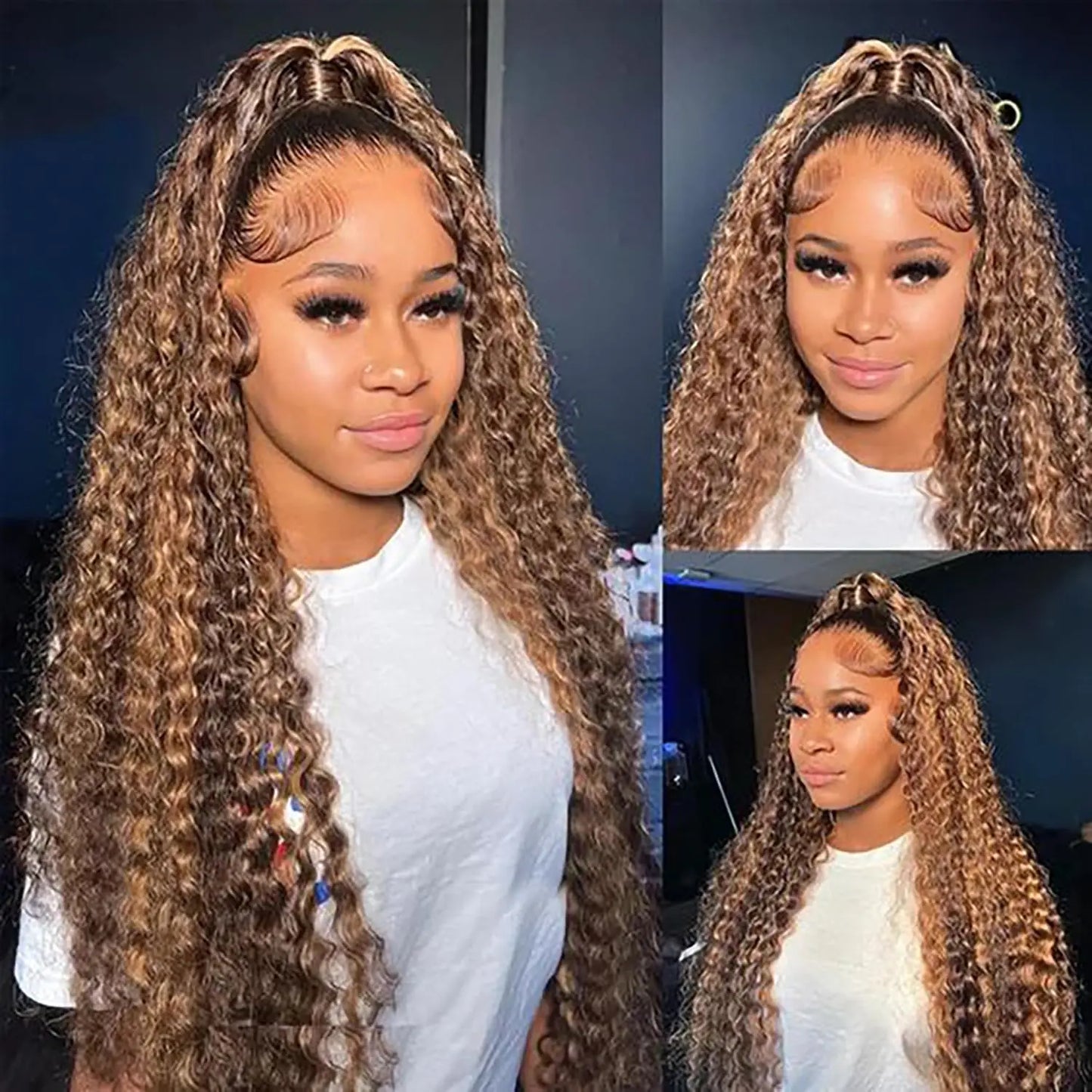 Highlight Ombre Human Hair Wigs P4/27 Honey Blonde 13x4 13x6 Deep Wave Lace Front Wigs Human Hair For Women Pre Plucked Colored