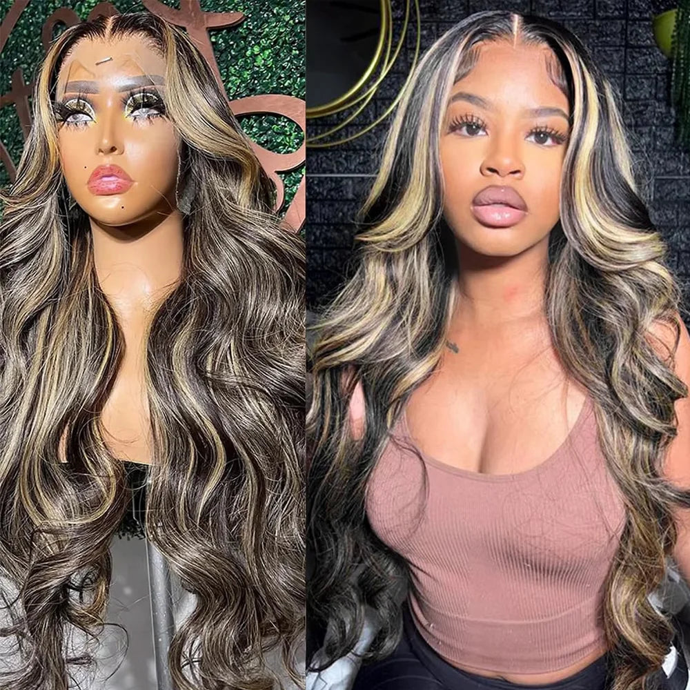 1B/27 Body Wave 13x6 Lace Frontal Highlight Wig Human Hair Brazilian 250 Density 30 40 Inch Ombre Blonde Colored Human Hair Wigs