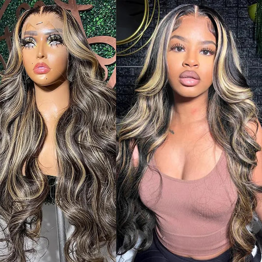 1B/27 Body Wave 13x6 Lace Frontal Highlight Wig Human Hair Brazilian 250 Density 30 40 Inch Ombre Blonde Colored Human Hair Wigs
