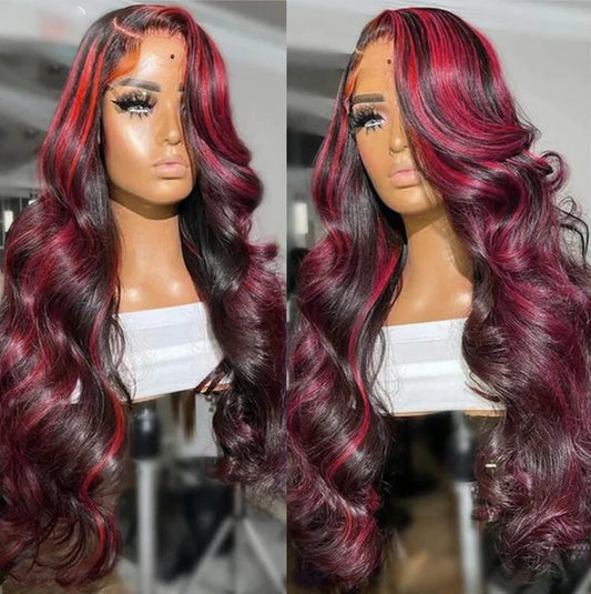 Highlight Burgundy Ombre Human Hair Wigs P1B/99J Body Wave 13x4 13x6 Lace Front Wigs Human Hair For Women Pre Plucked Colored