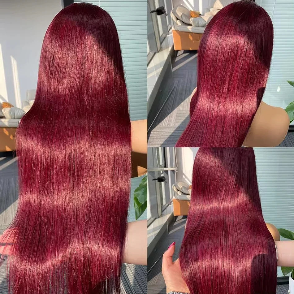 High Density Human Hair 13x4 Lace Front Wig 99j Bone Straight Burgundy 13x6 Hd Lace Frontal Wigs For Wmen 30 Inch Colored Choice