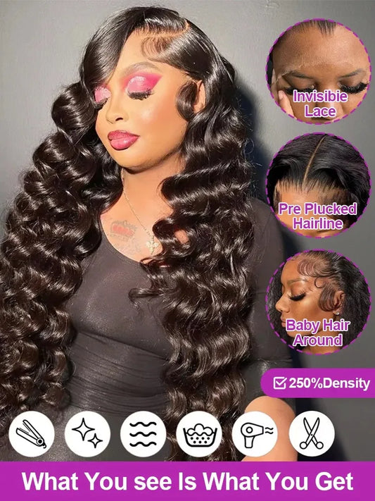 46 Inch HD 13x6 Loose Deep Wave Lace Frontal Human Hair Wig Brazilian 13x4 360 Water Curly Lace Front Wigs For Women 200 Density