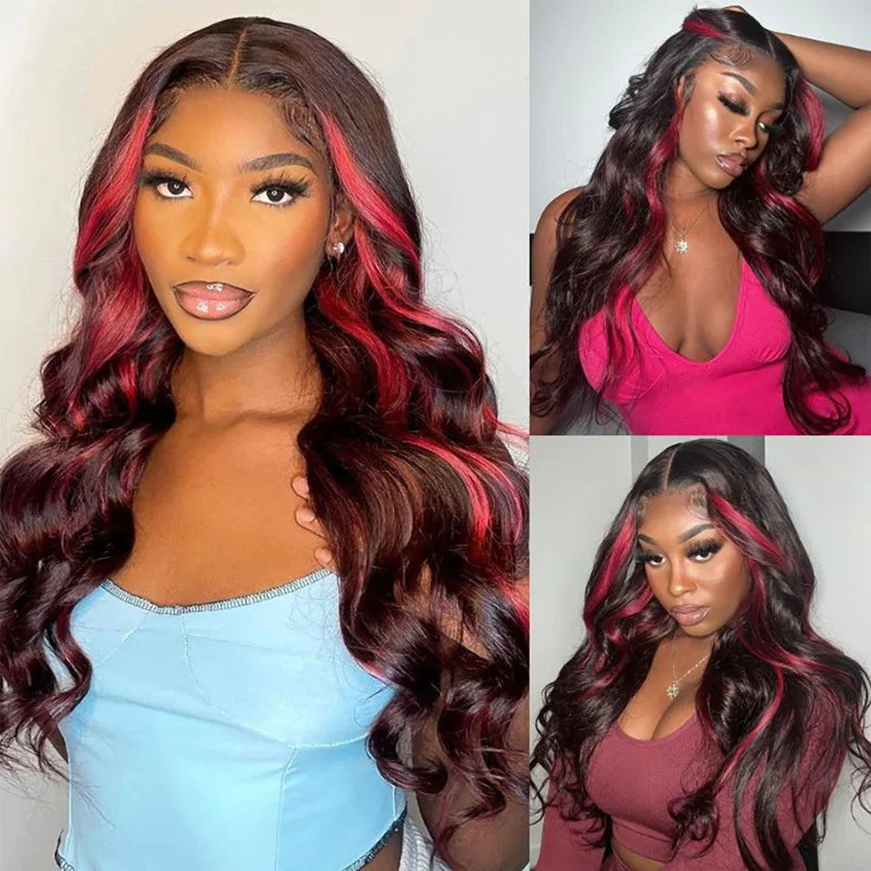 Highlight Burgundy Ombre Human Hair Wigs P1B/99J Body Wave 13x4 13x6 Lace Front Wigs Human Hair For Women Pre Plucked Colored