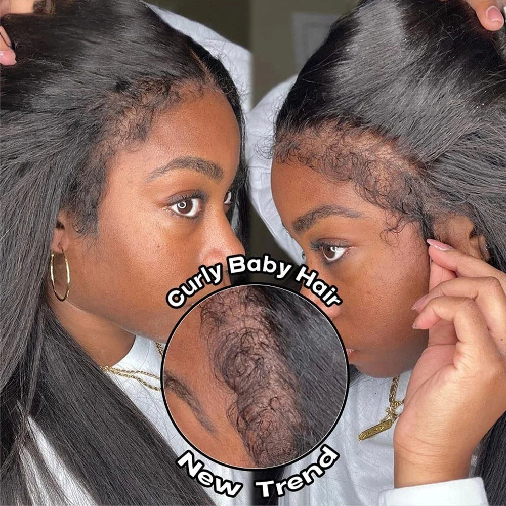 Kinky Straight Wig 4C Edges Baby Hair 13x6 Transparent Lace Front Wig Human Hair Pre Plucked 13x4 Yaki Straight Human Hair Wigs