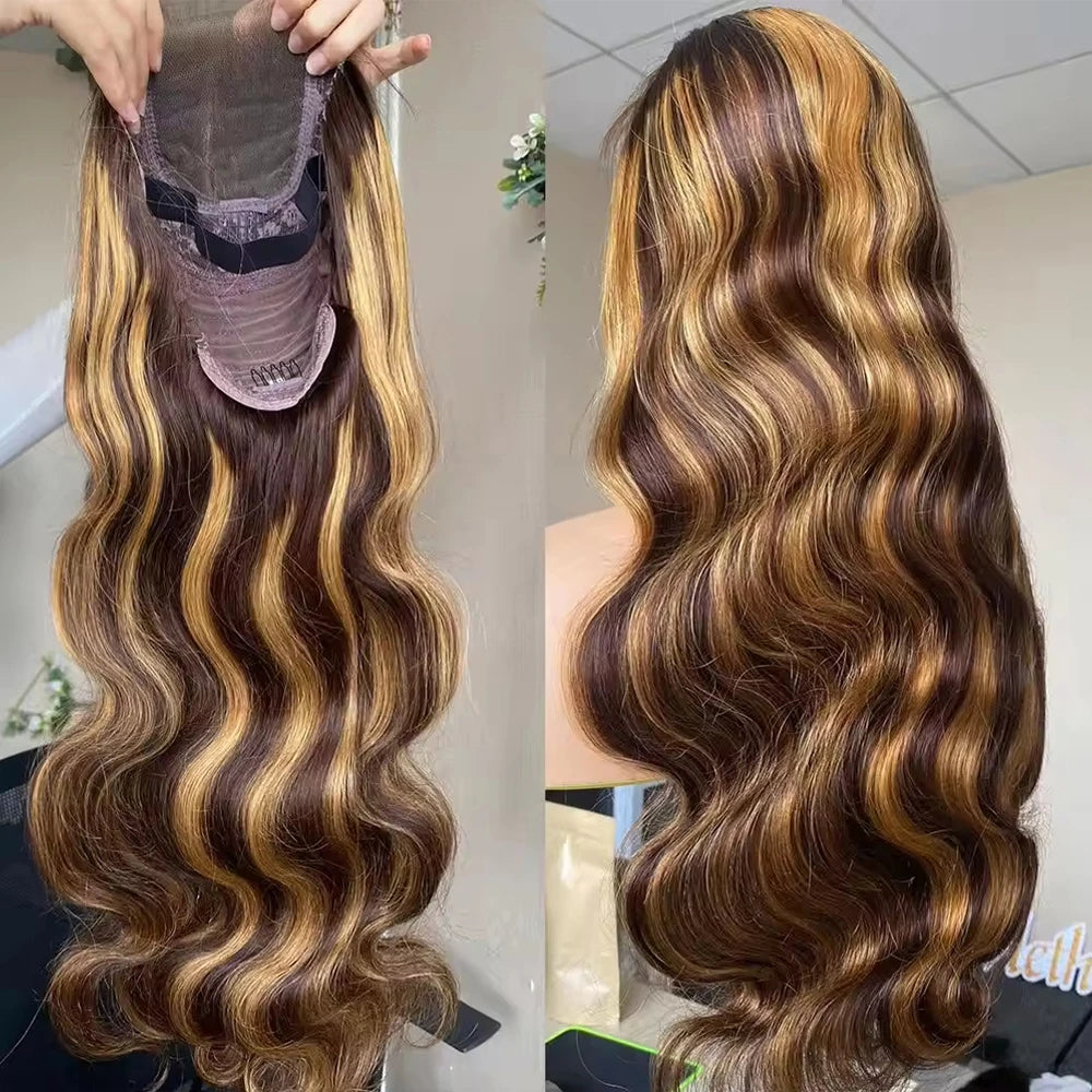 Colored Highlight Wigs Human Hair 13x4 13x6 Hd Lace Frontal Wig Brazilian 100% Human Hair P4/27 Blonde Ombre Body Wave Wigs