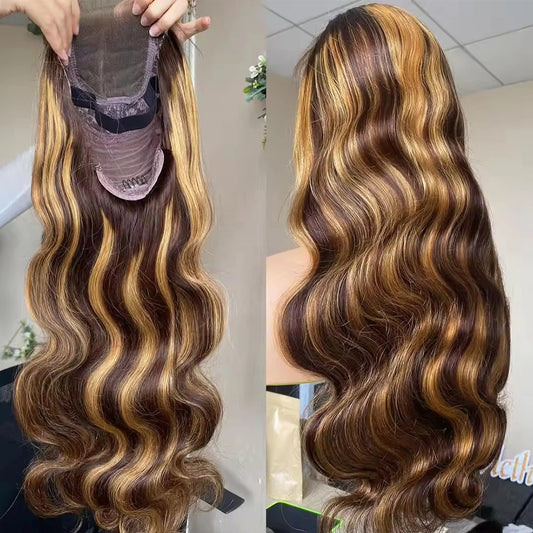 Colored Highlight Wigs Human Hair 13x4 13x6 Hd Lace Frontal Wig Brazilian 100% Human Hair P4/27 Blonde Ombre Body Wave Wigs